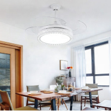 Candelabro de cristal moderno e luxuoso, lâmpada LED, ventilador de teto e ventilador de teto